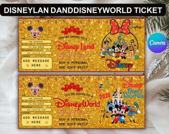 Ticket Disneyland en Disneyworld | Aangepast ticket, verrassingscadeau | Vintage Disneyland, ticket printen, bewerkbaar reisticket