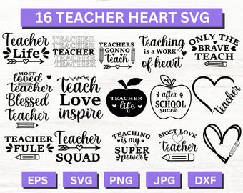 Teacher Heart SVG, PNG Files, Teacher Shirt Designs (Digital Download)