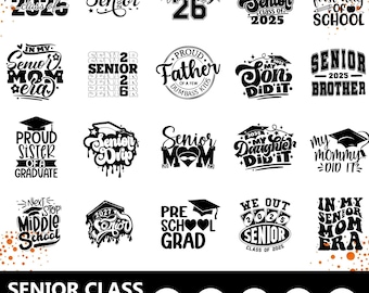 Senior SVG-bundel | Senior shirt Svg 2025 en 2026 | Afstuderen familiemoeder png dxf | Schoolklas-svg-ontwerppakket