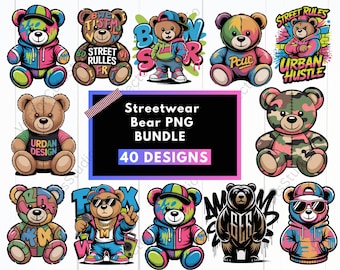 Streetwear Bear Png Graffiti Style Clipart | Trendy Streetwear Design & Cool Teddy Bear Art | Colorful Gangsta Bear Png Fashion Graphic