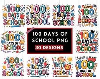 100 Days of School PNG Bundle | Retro Brighter Designs (Digital Download)