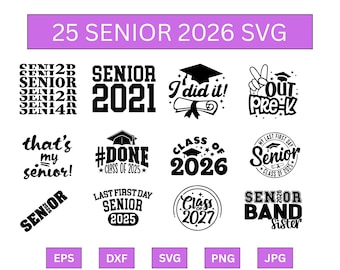 Senior 2026 Svg-bundel | Senior afstuderen Svg-ontwerp | Cricut silhouet shirt gesneden bestanden png dxf