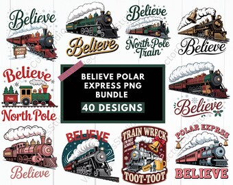 Geloof Polar Express, png-bestand | Christmas Believe-clipart | Vakantie-SVG | Geloof in een magisch ornament | Kerst PNG Digitale Winterkunst