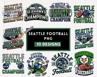 Seattle Football Fan PNG, Blue Green Game Day Shirt Design, Sports Fan Clipart, Football Lover PNG, Digital Download, Football Fan Gift