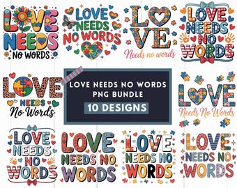 Liefde heeft geen woorden nodig, png PNGEgg | Neurodiversiteitsbewustzijn retro-ontwerp | Puzzelthema-shirt, png PNGEgg | Inspirerend citaat, png-bestand | Digitale download