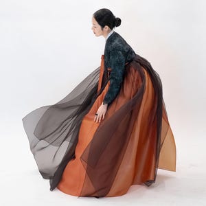 luxury korea dress Blue&White Princess Hanbok Palace Dress Luxury Korean Traditional G Hanbok (free skirt support) / one size fits all(suit for weight below 75kg)