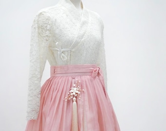 Solvia Modern Hanbok Skirt in Soft Blush | Modern Hanbok | Modern Korean Skirt | Korean Style | Korean Wear | Korean Fashion