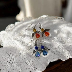 Earrings: Dainty Angel Beaded Dangle Earrings (Orange and Blue) Set (2 Pairs) immagine 2