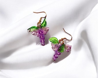 Earrings: Floral Purple Grape Shaped Earrings