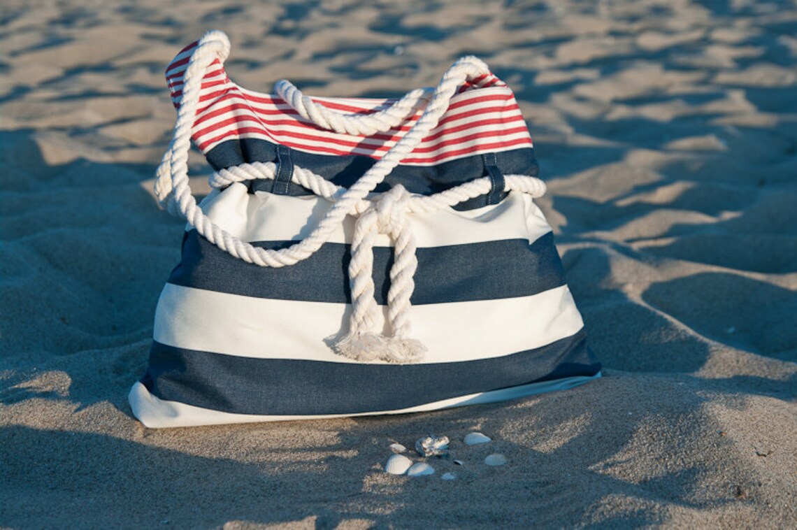 Large nautical beach bag in red white and blue Etsy