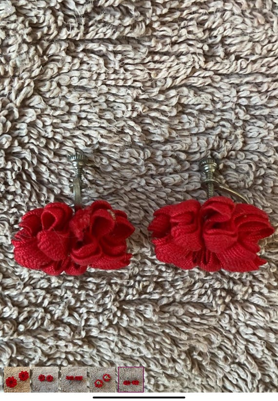 1950’s Red Rick Rack and Silver Screw-on Earrings - Gem