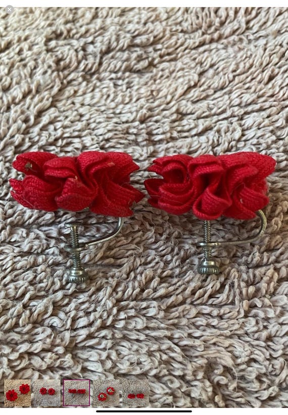 1950’s Red Rick Rack and Silver Screw-on Earrings - Gem