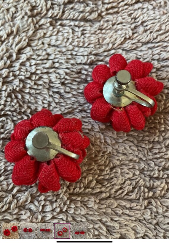 1950’s Red Rick Rack and Silver Screw-on Earrings - Gem