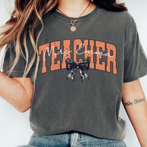 Custom Name Spooky Teacher Shirt, Fall Teacher Shirt Gift, Halloween Teacher Shirt, Cute Ghost Teacher Halloween Shirt, Retro Halloween Tee