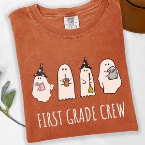 First Grade Crew Ghost Shirt, Fall Teacher Shirt Gift, Halloween Teacher Shirt, Cute Ghost Teacher Halloween Shirt, Retro Halloween Tee