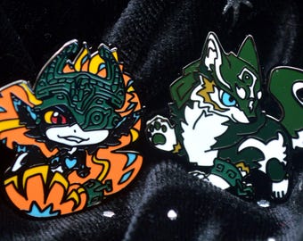 MIDNA & WOLF LINK | black metal enamel pin set