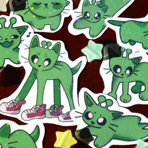 ALIEN KITTY | holographic sticker pack
