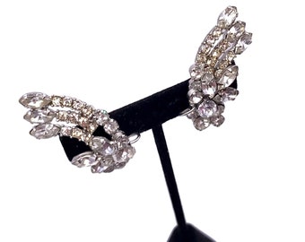 Stunning 1950s 50s Rhinestone Spray Clip Earrings Bridal New Years Eve