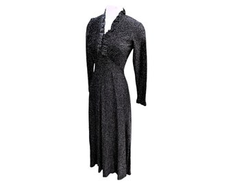 Vintage 60s 70s Empire Waist Black Silver Lurex Maxi Dress 34” bust 26” waist