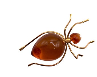 1950s Baltic Amber Spider Brooch Pin 2” USSR made gold filled c clasp