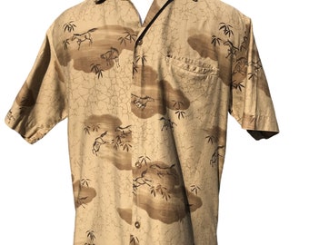 Vintage jaren '50 Tropicana Japan Paarden Bamboe Hawaiiaans Shirt 40" Ch S M jaren 1950