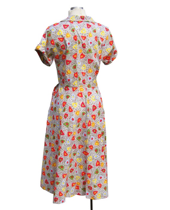 Vintage 50s Novelty Print Cotton Day Dress Atomic… - image 5