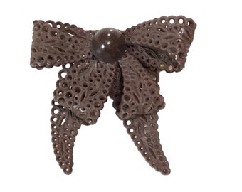 Vintage 1940s Brown Celluloid Bow Brooch Pin