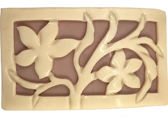 Nouveau Celluloid Buckle 3 1/2” wide Sakura Cherry Blossom Edwardian 20s 1920s Belt Sash “French Ivory”