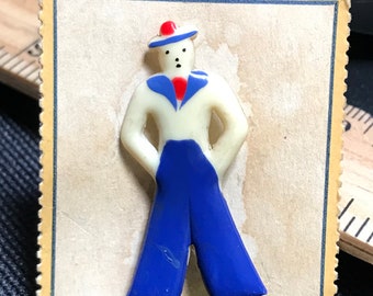 Vintage 40s Celluloid Sailor Pin 1940s Doughboy Victory Jewelry Brooch