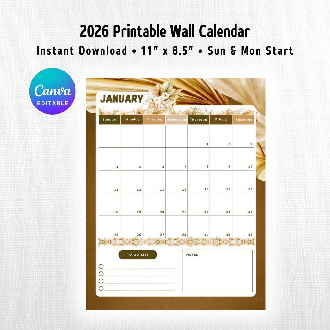2026 Wall Calendar Printable Beige Minimalist Monthly Planner Home