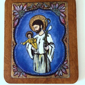 St Joseph consecration Fathers Day gift Easter Lent Retablo Saint Joseph and the Christ Child Spanish Colonial Art