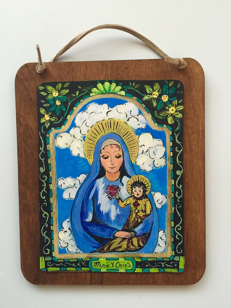 Rustic Religious Wooden Wall Plaque Saint Mary St Mother Image 0