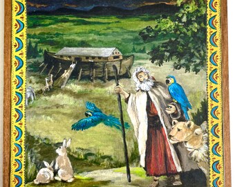 Noah and the flood animal lovers Noah and the arc bible stories Catholic folk art retablo art