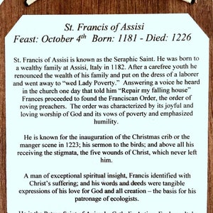 Saint St Francis of Assisi Italian saint Catholic Confirmation Religious gift for him retablo animal lover environmentalist image 5