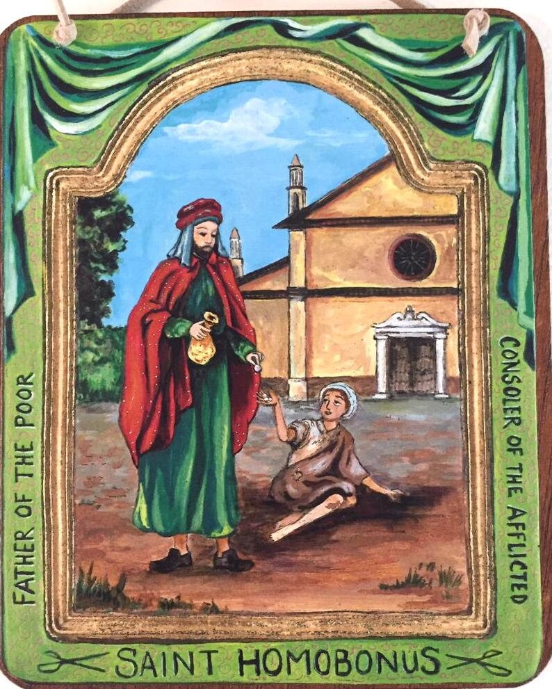 Retablo Saint St Homobonus Catholic Church Christian Spiritual Etsy