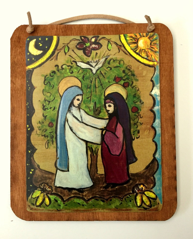 Rustic Religious Wood Wall Plaque Mary Blessed Mother Image 0