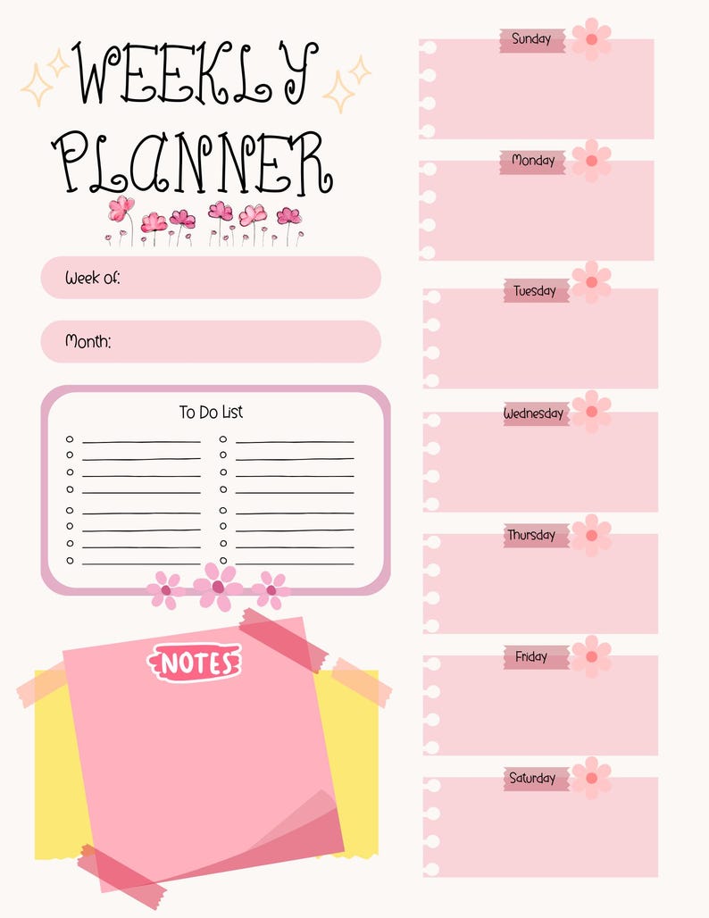 Cute Weekly Planner, Printable Planner With Cute Icons, Editable ...