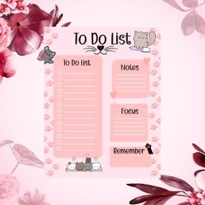 Cat Themed To Do List Printable - To Do List - PRINTABLE Journal Page - To Do List Printable - To Do List Planner Page -Task Organizer A4