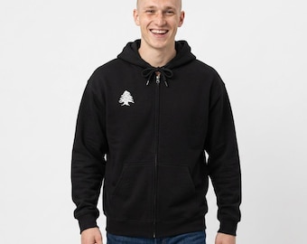 Minimal Cedar Tree Zip Hoodie | Small Chest Tree Graphic