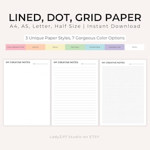 Lined Dot Grid Paper Printable, Writing Paper, Note Template, A4/A5/Letter/Half Size, Instant Download, Colorful Notes, Minimalist Notes