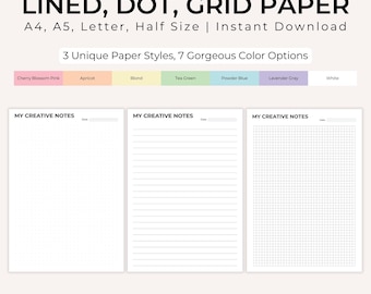 Lined Dot Grid Paper Printable, Colorful Note Template (Digital Download)