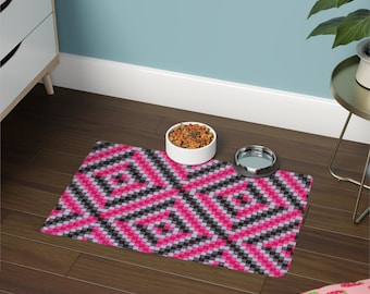 Pink & Black Pet Food Mat: Modern Dog/Cat Feeding Pad
