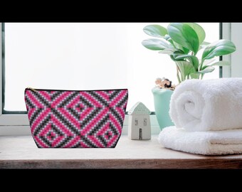 Bolsa de accesorios geométrica: bolsa de maquillaje con estampado colorido, organizador de viaje