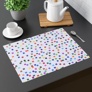 Checkered Box Placemat, Colorful Home Decor, Mosaic Dining Table Mat, Kitchen Placemat, Pixel Squares Room Accessories, Geometric Placemat