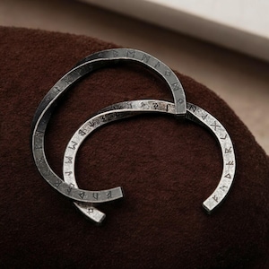 Viking Twisted Bangle Bracelet with Nordic Runes | Stainless Steel Torc for Men, Hammered Celtic Mythology Cuff Bracelet, Norse Jewelry Gift
