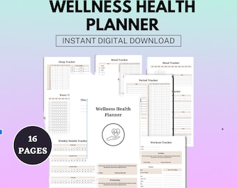 Digitaler Wellness Gesundheitsplaner | Printable Self Care Planer, tägliche Gesundheit Tracker, Wellness Journal, Gesundheits- & Fitnessplaner