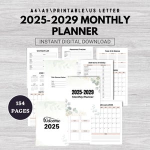 5-Year Monthly Planner, 2025-2029 Monthly Planner, Undated Planner for Long-Term Goals, Easy to Use & Printable, Digital Download File