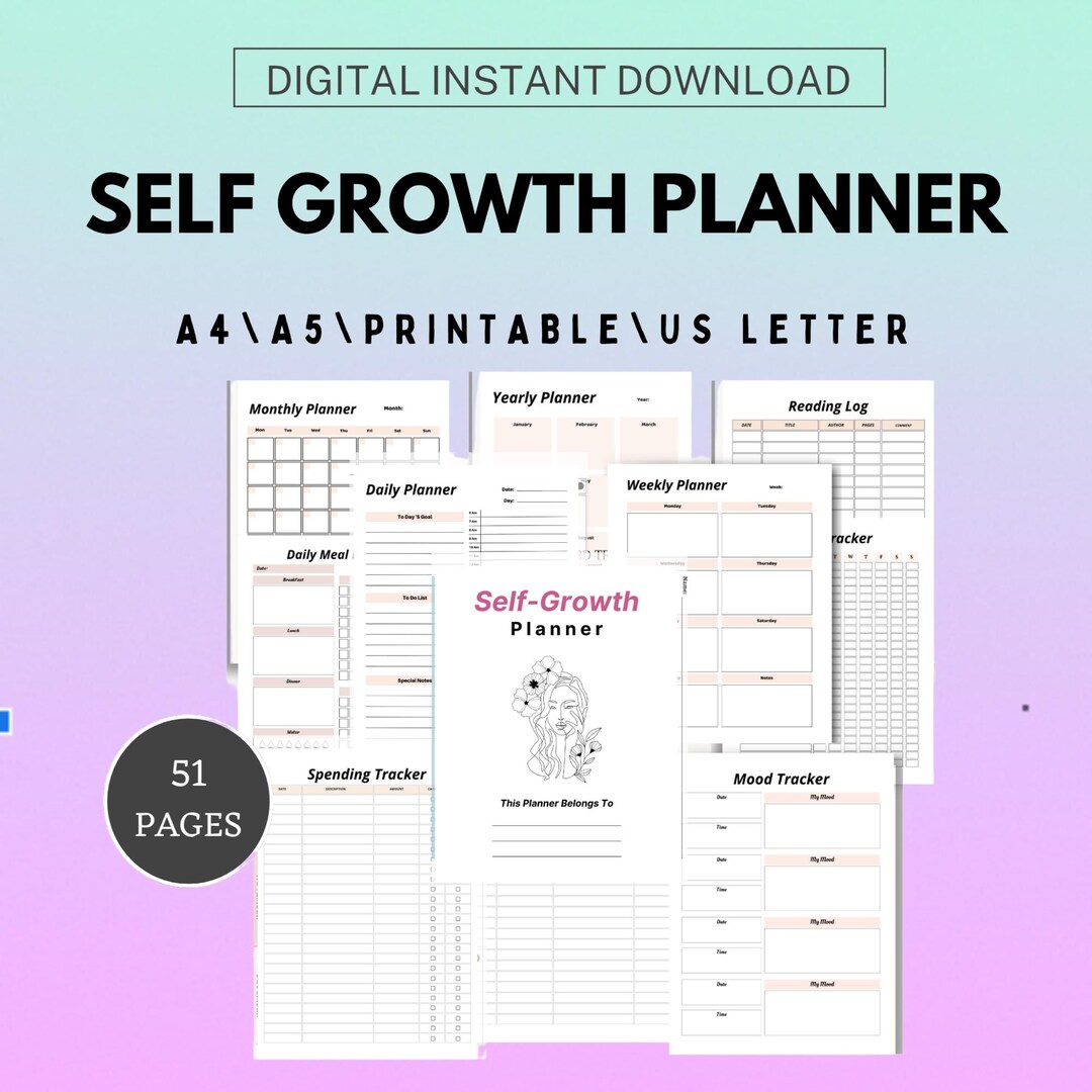 Self Growth Planner | Digital Personal Development Journal | Printable ...