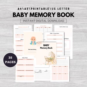 Libro de recuerdos digital para bebés / Diario imprimible para bebés y registro de hitos / Planificador de recuerdos para recién nacidos, regalo para baby shower, álbum de recortes digital para bebés