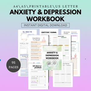 Digital Anxiety & Depression Workbook | Printable Mental Health Planner for Self-Care | Coping Strategies, Wellness Journal | Daily Journal